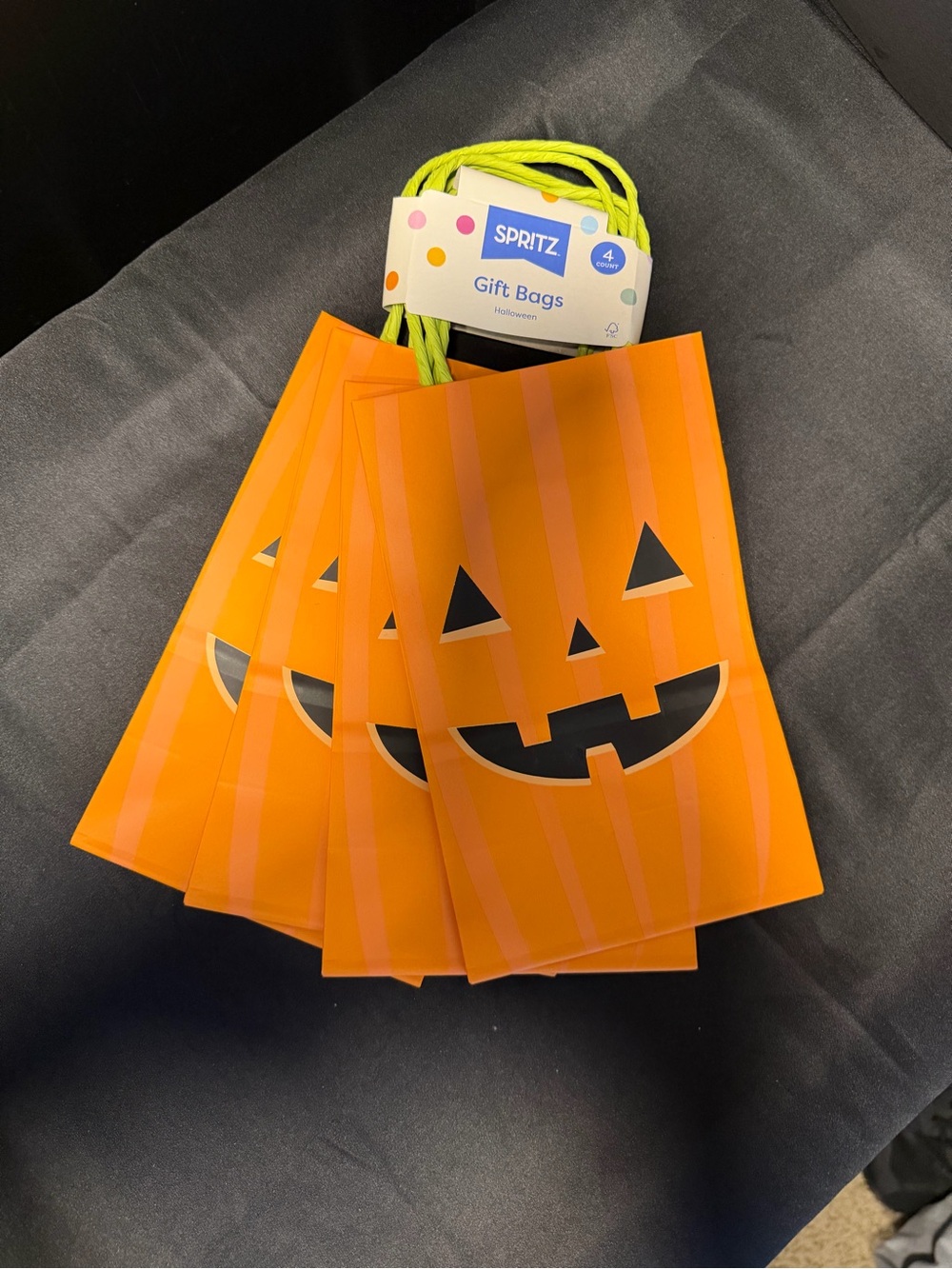 Spritz Orange Pumpkin Jack-O'-Lantern Gift Bags. SET OF 4